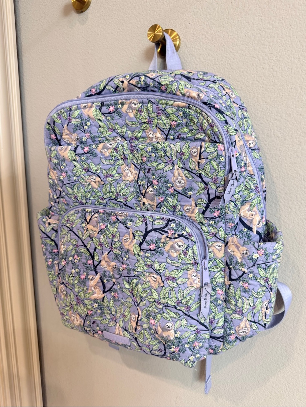 Vera Bradley Campus Backpack Hanging Around Sloth Purple Retired Print - Picture 5 of 9